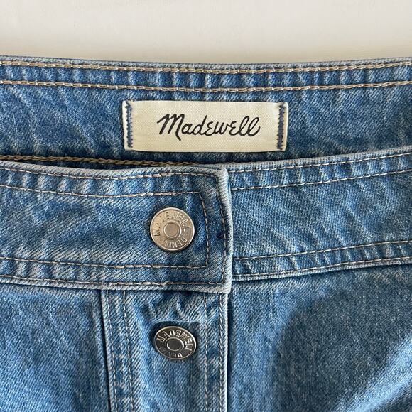 Madewell Stretch Denim A-Line Mini Skirt Snap Button Front - Size 14 - Picture 4 of 6